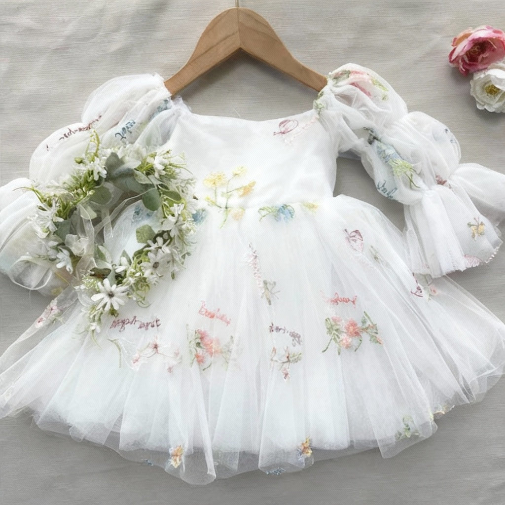 Fairy Faith's Baby Toddler Girls Birthday Dress Embroidered Butterfly Flower Girls Dress