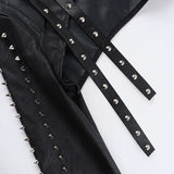 Women's Punk Crop Jacket PU Leather Cosplay Jacket Rivet Strap Gothic Streetwear Top
