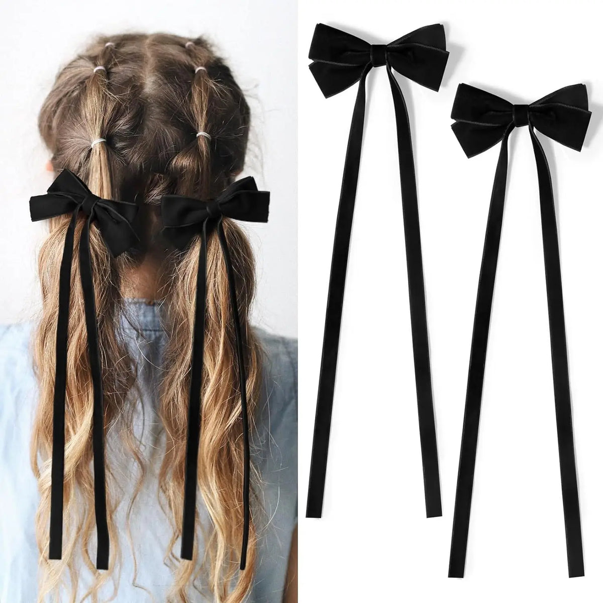 1 Pair Long Velvet Ribbon Bow Hairpins Hair Clips Barrettes