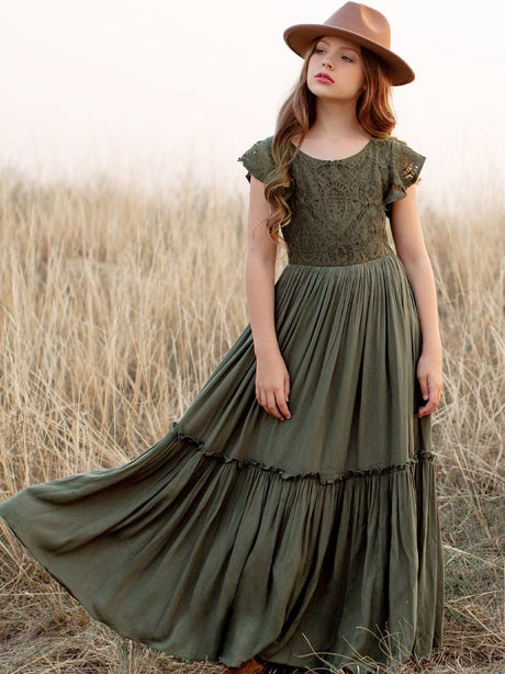 Girls Maxi Lace Chiffon Photoshoot Dresses For 3-15 Years