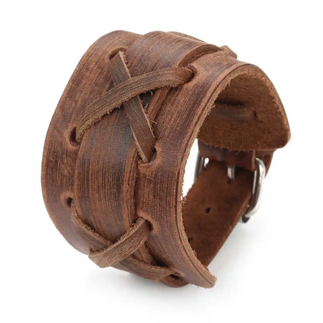 Genuine Leather Wristband Bracelet for Men Handmade Wrist Cuff