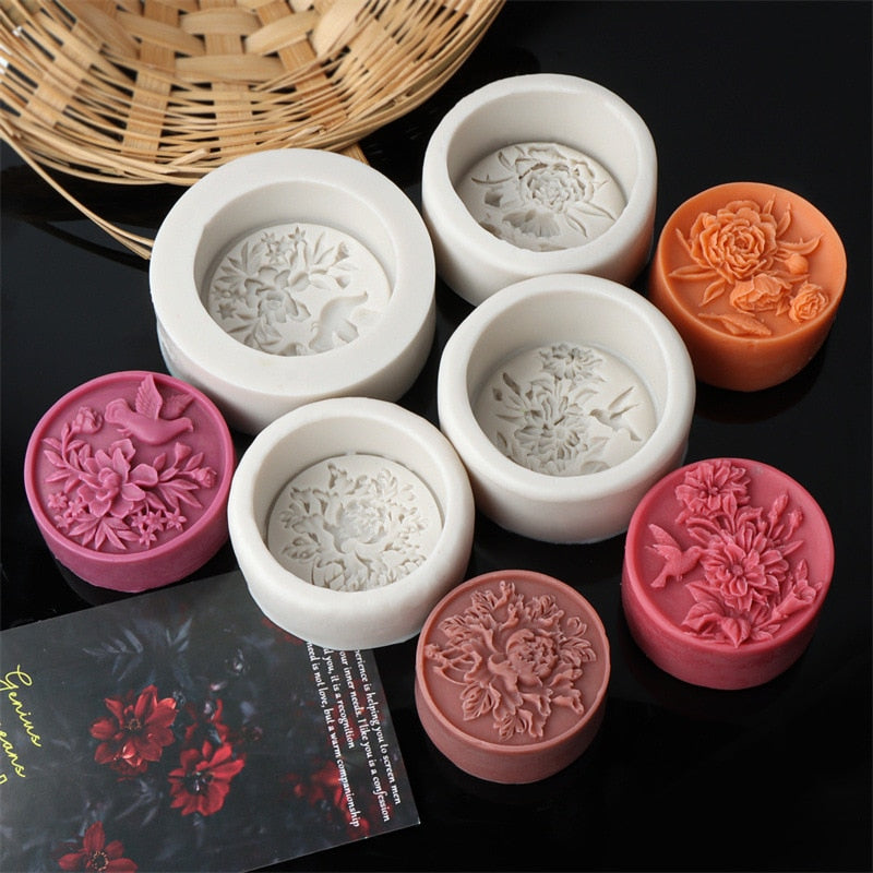 Round Peony Silicone Soap Moulds DIY Candle Resin Chocolate Ice Soap Making Tool