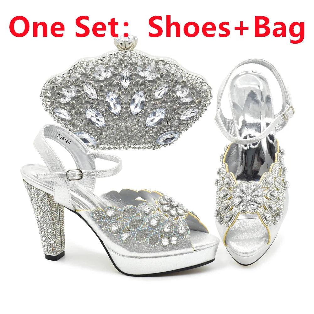 Peacock Peep-Toe Party Pumps Matching Bag and Shoes Set