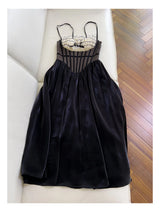 Justine's French Black Lace Sling Spliced Ruffles Bandage Backless Dress