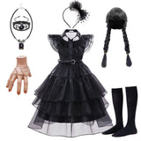 Wednesday Addams Cosplay Costume Girls Black Gothic Dress Sets