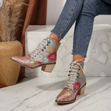 Purple and Golden Marie Antoinette Handmade Embroidered Ankle Boots