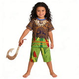 Maui Kids Cosplay 2Pcs Print Moana Boys Swimsuits Top and Shorts Children's Swimwear Book Week Costumes