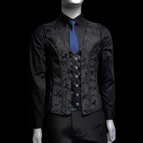 Black Men's Boned Waistcoat Corset Vest Lace Up Burlesque Performance Stage Costume