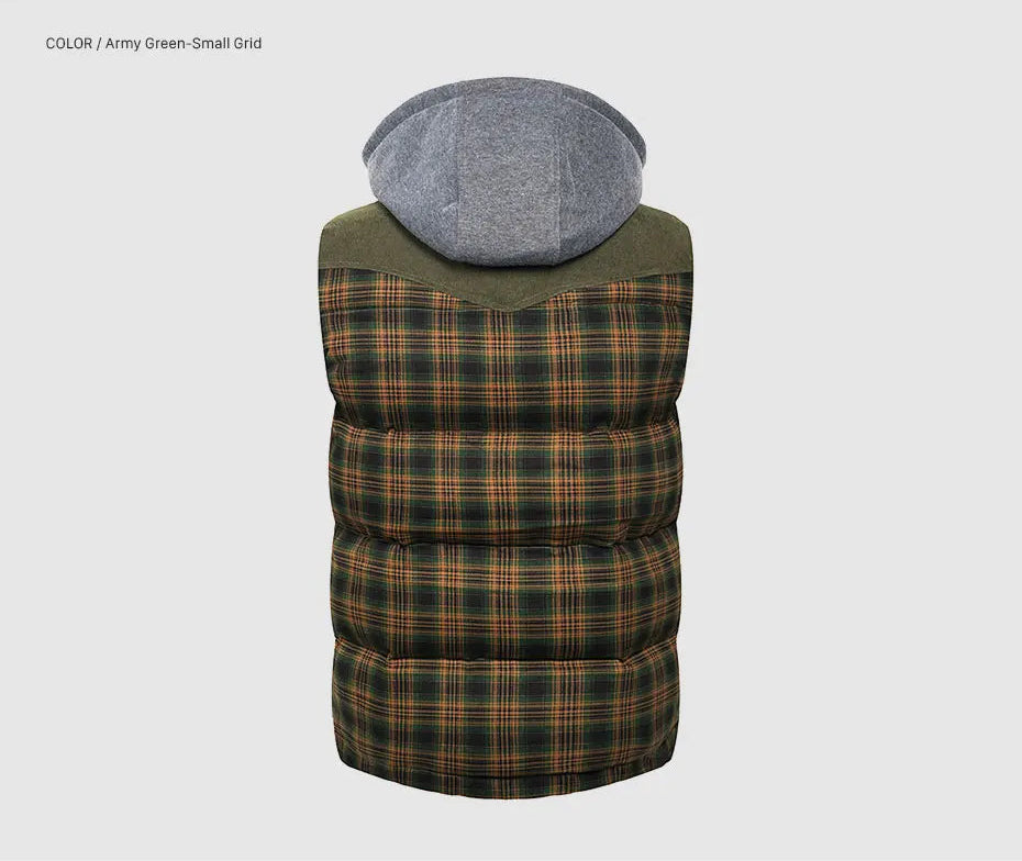 Woodsman Cotton Plaid Hooded Puffer Vest Jacket Thick Warm Winter Plaid Sleeveless Coat