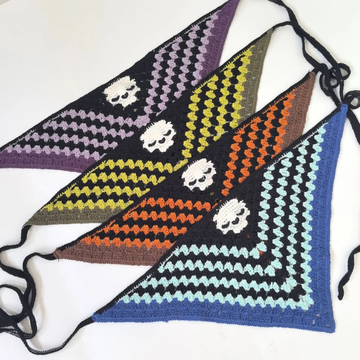 Skulls Bats Spiderwebs Halloween Crochet Headscarves Knitted Cotton Triangle Scarf