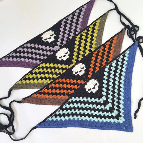 Skulls Bats Spiderwebs Halloween Crochet Headscarves Knitted Cotton Triangle Scarf