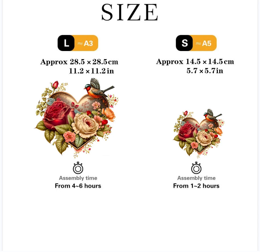 Rose Heart Wooden Jigsaw Puzzle Irregular Animal Shaped Pieces