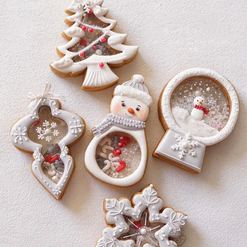 Christmas Cookie Cutter and Stamps Plastic Snowman Snowflake Xmas Tree Fondant Biscuit Mould Cake Decor Baking Supplies