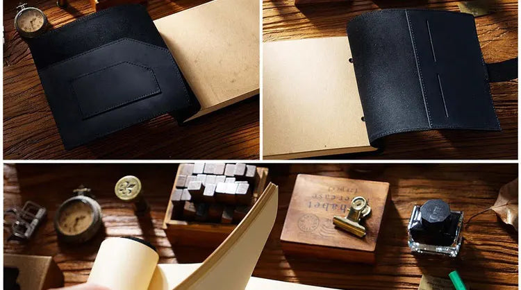 Stitched Genuine Leather Notebook 6 Colours Handmade Journal with Lock Blank Kraft Paper 200 Pages Sketchbook