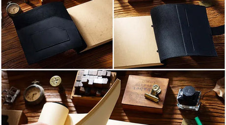 Stitched Genuine Leather Notebook 6 Colours Handmade Journal with Lock Blank Kraft Paper 200 Pages Sketchbook