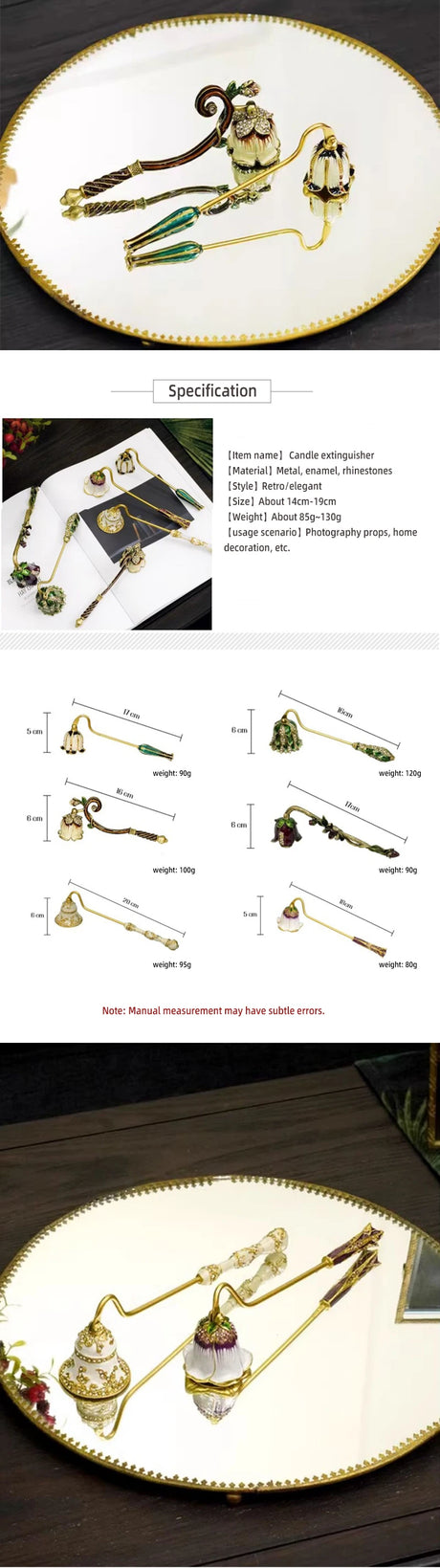 Candle Snuffers Enamel Diamonte Encrusted Long Handle Candle Extinguishers Home Decor
