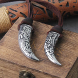 Viking Wolf Fang Stainless Steel Pendant Necklace For Men with Wooden Gift Box