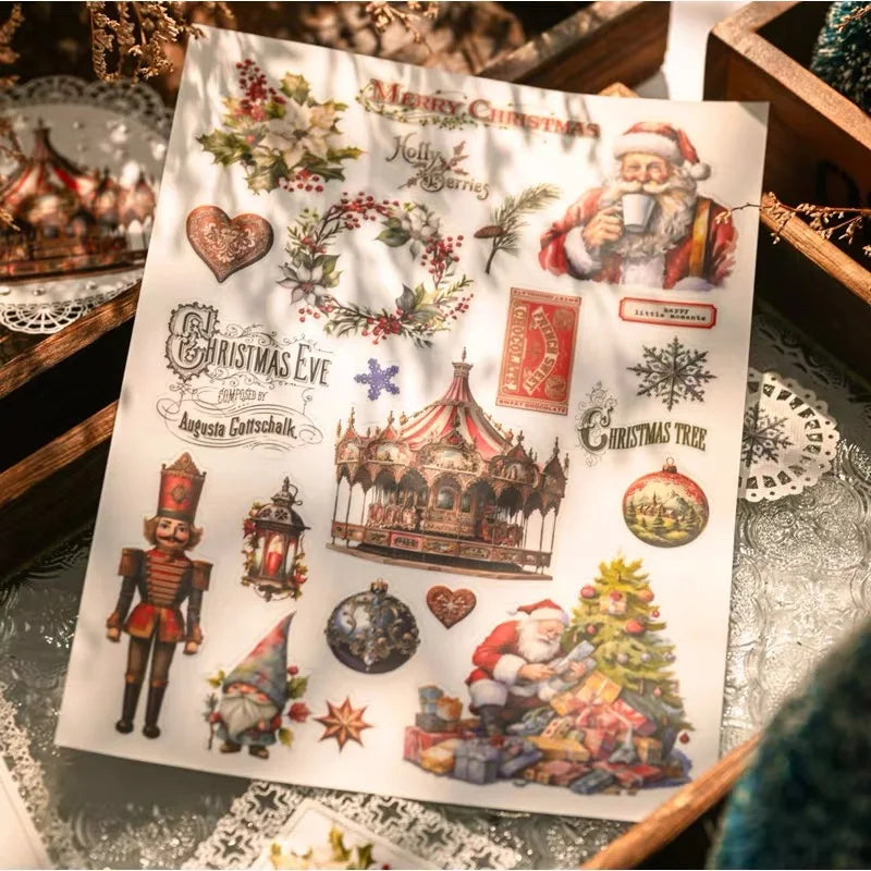 Vintage Christmas RUB ON Transfer Stickers Large DIY Craft Scrapbooking