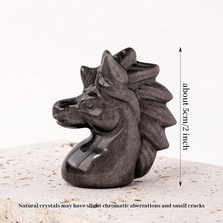 1PC Natural Silvery Obsidian Little Horse Head Crystal Statue