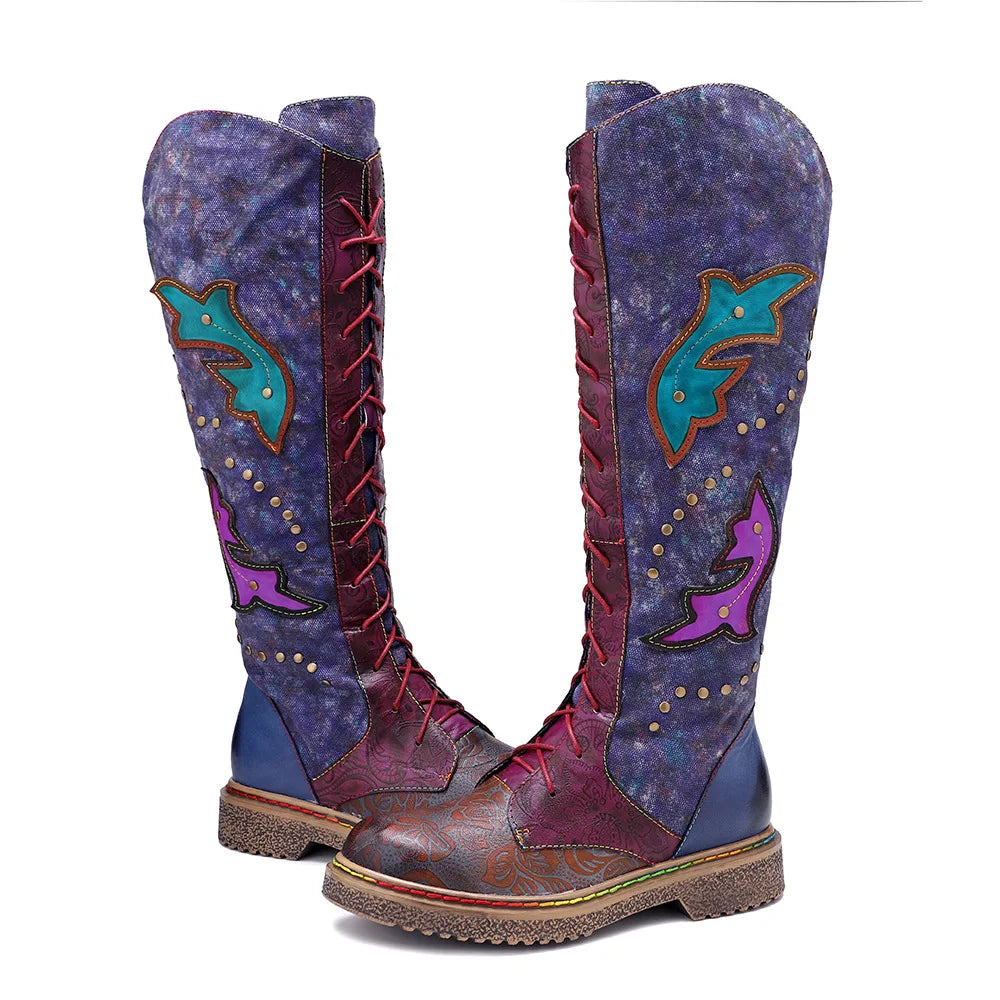 Wanda's Purple Genuine Leather Motorcycle Boots