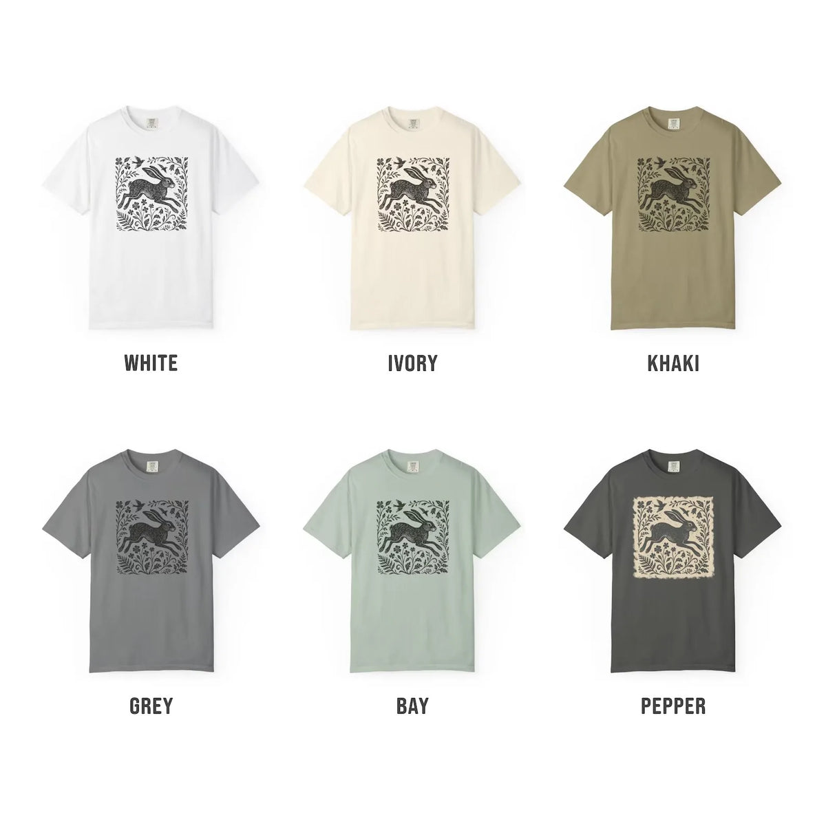 Wild Hare Linoprint T-Shirt Folk Art Forest Animal Naturecore Tee