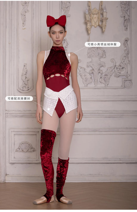Long Red Velvet Warm Leggings Dance Leg Warmers Ballet Warm Up Socks