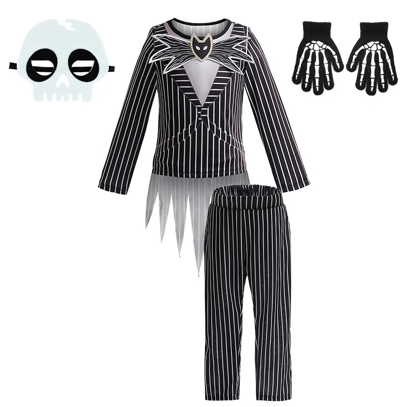 Children's Halloween Cosplay Nightmare Before Christmas Costumes Kids Girls Sally Dress Boys Skeleton Jack Clothing Set