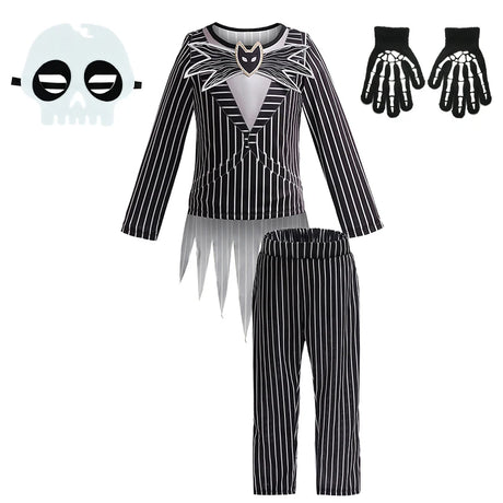 Children's Halloween Cosplay Nightmare Before Christmas Costumes Kids Girls Sally Dress Boys Skeleton Jack Clothing Set