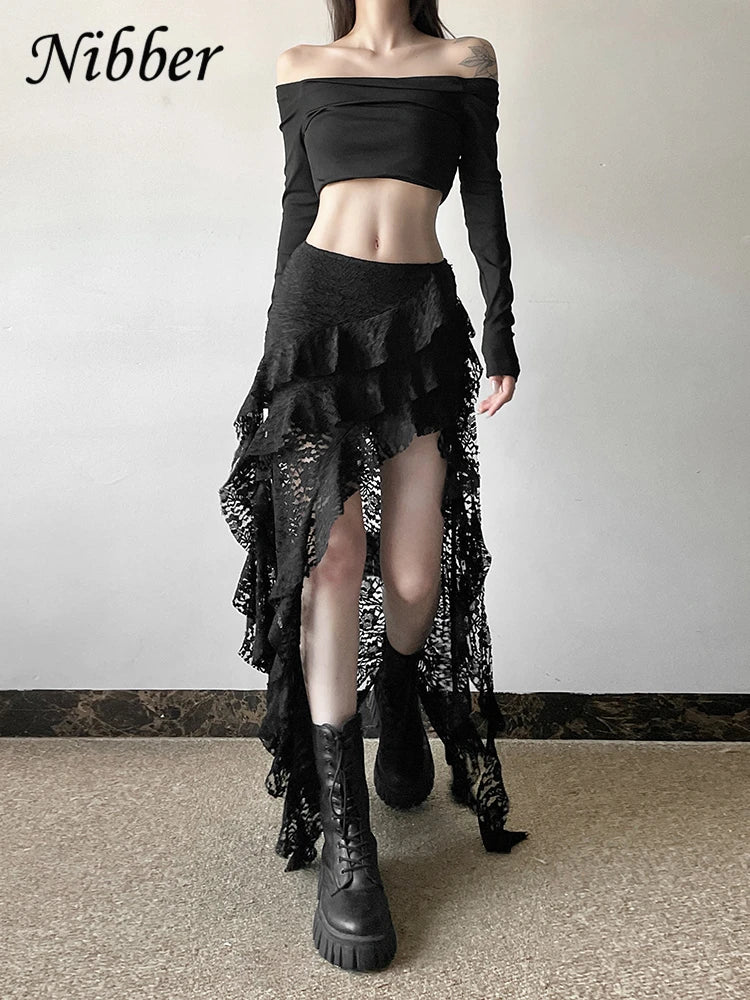 Lace Skirts Irregular Hem Multi-Layered Ruffles