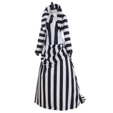 Ms Beetlejuice Cosplay Costume Black and White Stripes Victorian Dress