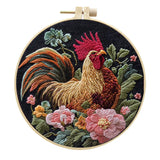 Rooster Embroidery Kit with Flowers for Beginners Needles Embroidery Thread DIY Craft