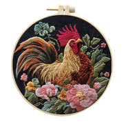 Rooster Embroidery Kit with Flowers for Beginners Needles Embroidery Thread DIY Craft