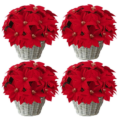 Artificial Christmas Red Poinsettia Flower Bouquets