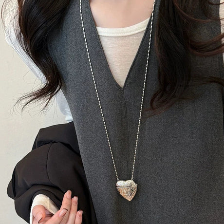 Heart Shape Mini Bag Pendant Necklace Long Crossbody Sweater Chain