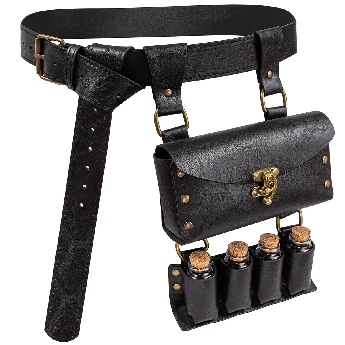 Renaissance Alchemist Leather Belt Medieval Wizard Alchemy Glass Magic Bottle Waist Bag Cosplay Belt