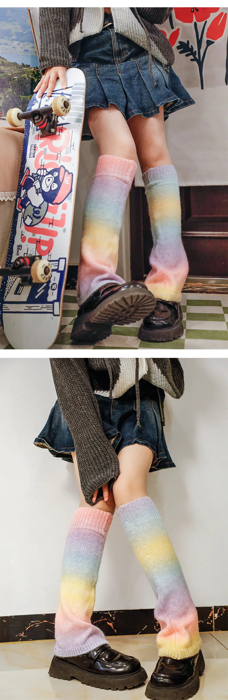 Gradient Japanese Boot Cuffs Knitted Wool Over Knee Leg Warmers