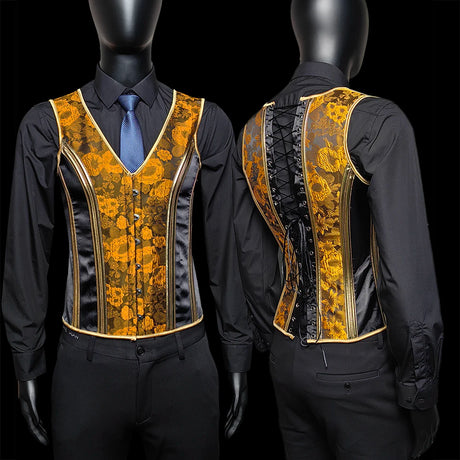 Vintage Circus Men's Boned Waistcoat Corset Vest Lace Up Burlesque Performance Stage Costume