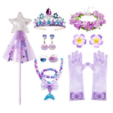 Mermaid Accessories Gloves Wand Crown Jewellery Set Wig Necklace Braid Cosplay Halloween Birthday Party