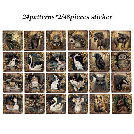 60 pieces Art Papers and Stickers Forest Crown Animals Ephemera DIY Scrapbooking Gallery Wall Set