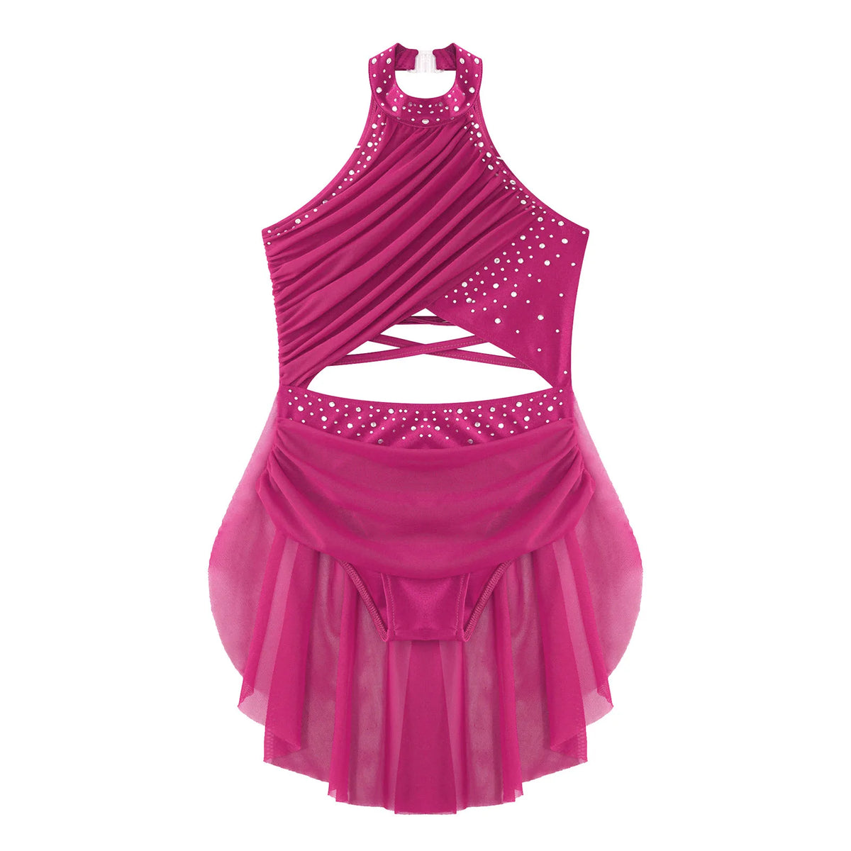 Girls Dance Performance Rhinestone Fringed Dress Figure Ice Skating Dancewear