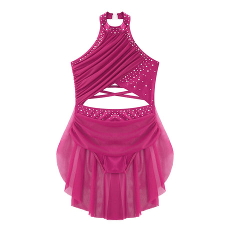 Girls Dance Performance Rhinestone Fringed Dress Figure Ice Skating Dancewear