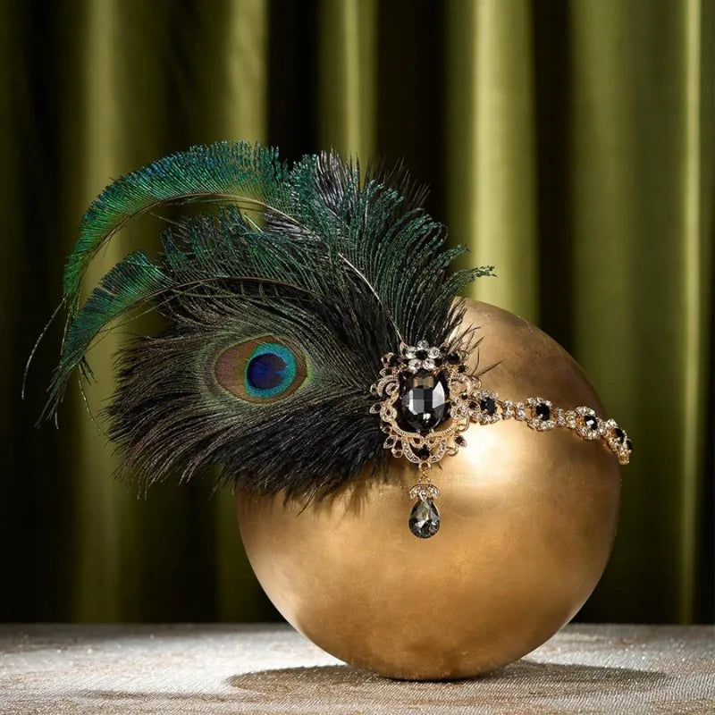 1920s Flapper Peacock Feather Headband Roaring 20s Great Gatsby Hair Accessories