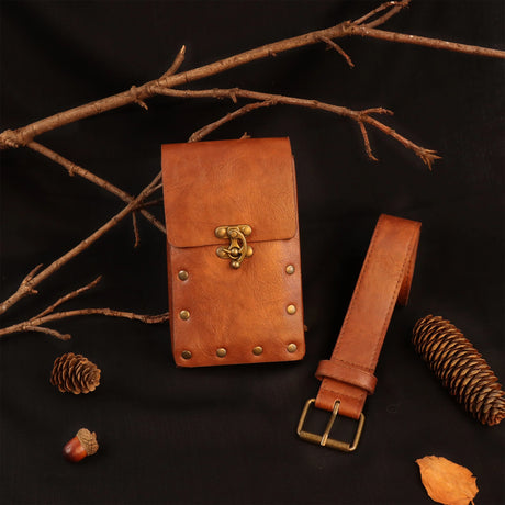 Medieval Leather Belt Copper Coin Scabbard Waist Bag Renaissance Cosplay