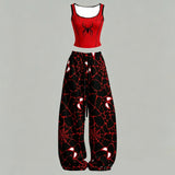 Spiderman Two-Piece Tracksuit Crop Tank Top And Wide Leg Pants Dance Wear