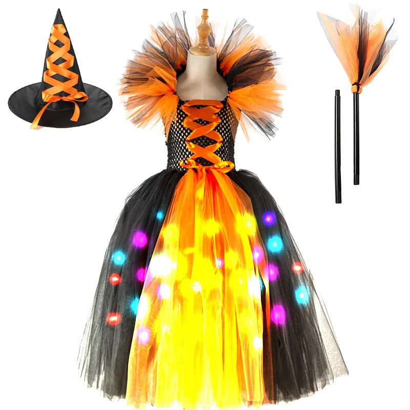 Girls Witch Ghost Vampire Halloween Costume Fluffy Tulle Dress