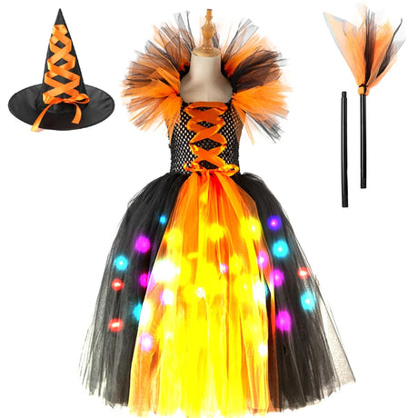 Girls Witch Ghost Vampire Halloween Costume Fluffy Tulle Dress