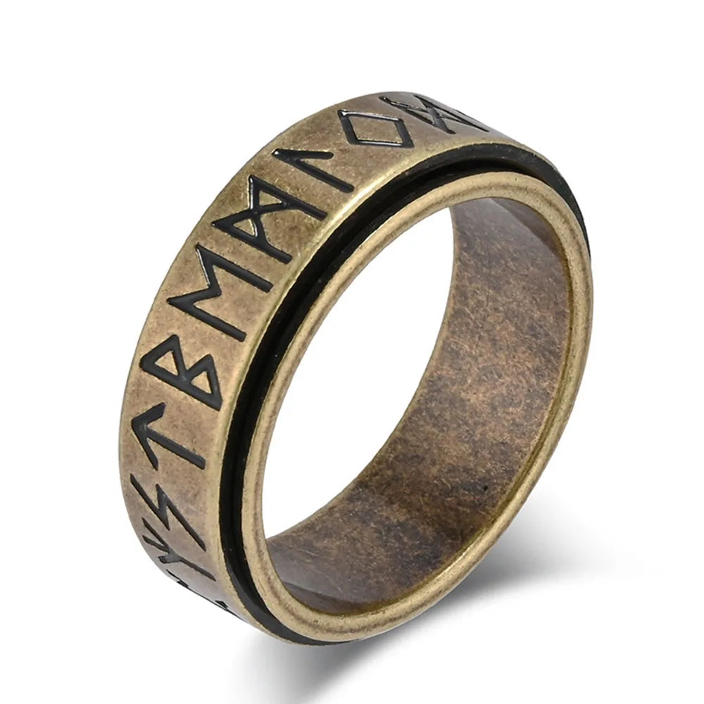 Nordic Viking Runes Spinning Ring Titanium Steel Anxiety Jewellery