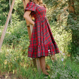 Christmas Plaid Smocked Summer Ruffle Dress