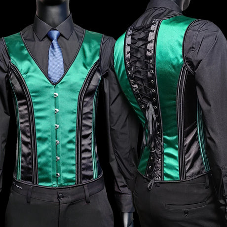 Vintage Circus Men's Boned Waistcoat Corset Vest Lace Up Burlesque Performance Stage Costume