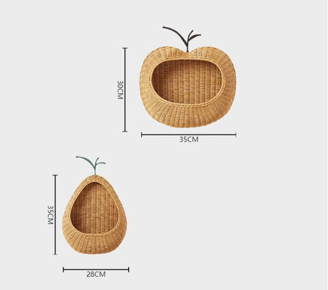 Handwoven Fruit Shape Wall Basket Apple Pear Wall-Mounted Storage Childrens Room Decor